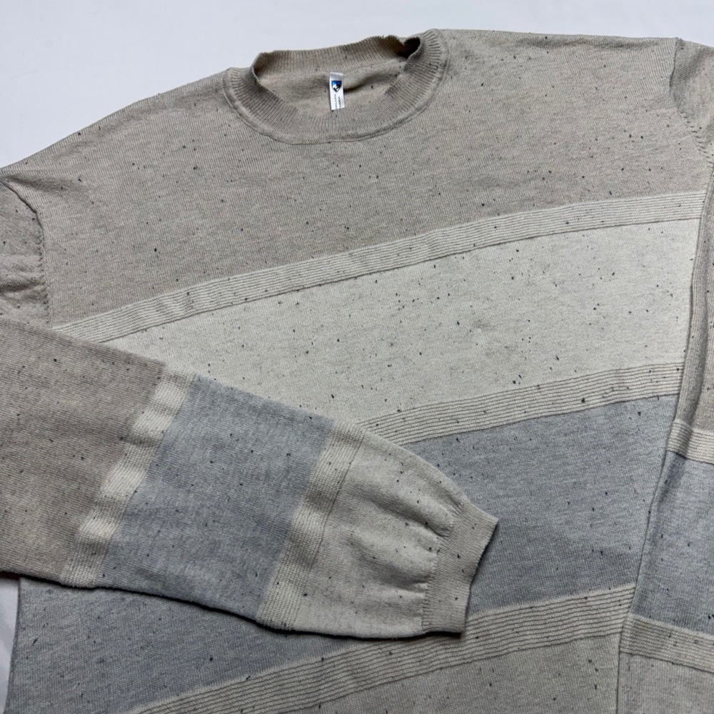 KUHL 4198 Women Large Oatmeal Grey Speckled Striped Knit Crewneck Sweater L